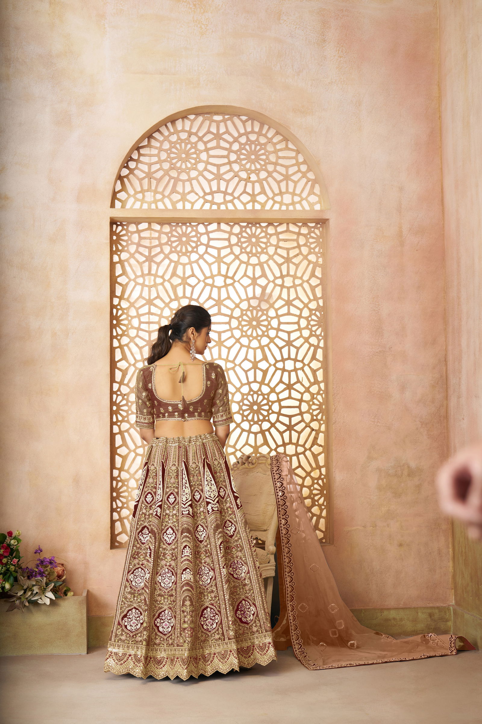 Kf 31 Coffee Banarasi Silk Embroidered Lahenga For Wedding Wholesale Suppliers In Mumbai